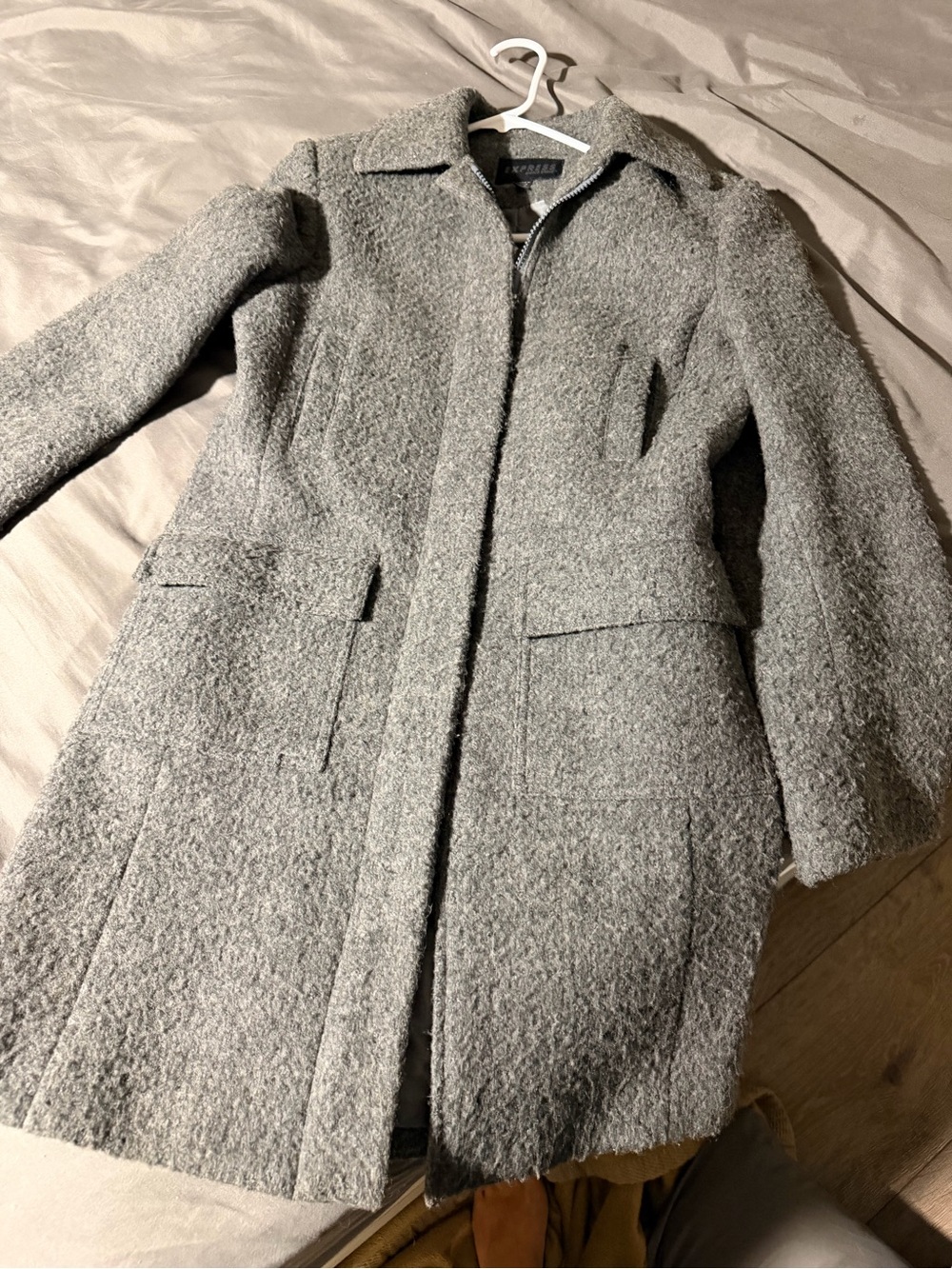 Express Gray Textured Wool Pea Coat